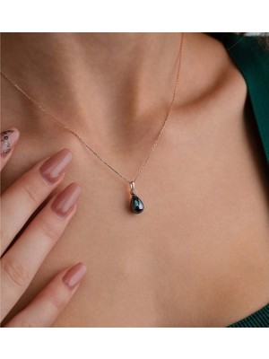 By More 925 Ayar Gümüş Siyah Damla Inci Kolye