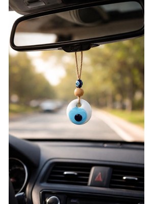 Cam Nazar Beyaz Boncuğu Araba Dikiz Ayna Çanta Süsü Ağaç Ev Duvar Dekor Süsleme