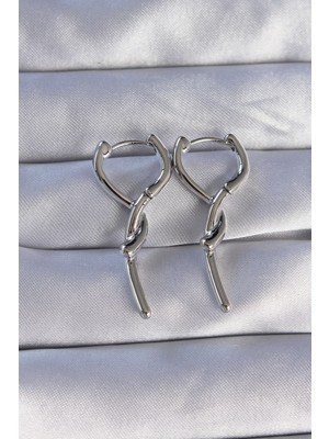 Marsilyan Pirinç Gümüş Renk Sarmal Çubuk Tasarımlı Uzun Küpe