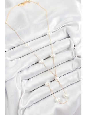 Marsilyan Pirinç Incili Kalp Figürlü Y Model Gold Renk Kadın Kolye