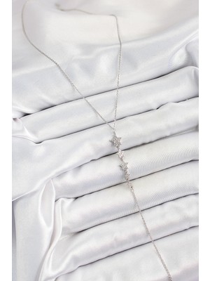 Marsilyan Pirinç Zirkon Taşlı Sıralı Yıldız Figürlü Y Model Gümüş Renk Kadın Kolye