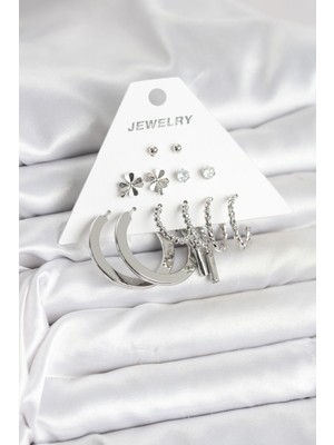 Marsilyan Pirinç Gümüş Renk 6 Çift Kadın Küpe Seti