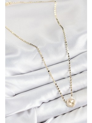 Marsilyan Pirinç Zirkon Taşlı Yonca Model Ezme Zincir Gold Renk Kadın Kolye