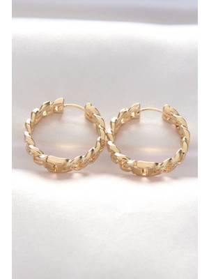 Marsilyan Pirinç Gold Renk Zincir Model Halka Küpe