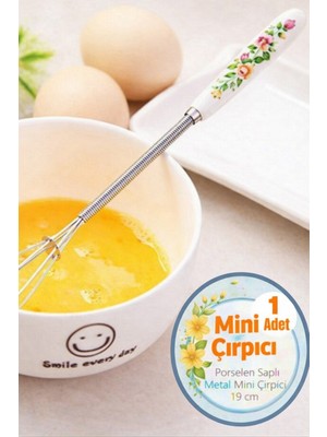 Neler Geldi Neler Mini Kahve Çırpıcı Porselen Saplı Süt Yumurta Çırpıcı 19 cm Desenli Çırpıcı Tel