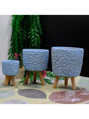 BGG Halka Desenli Dekoratif Ahşap Ayaklı Beton Saksı
