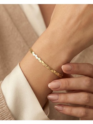 İndigo Takı Minimal Kalpler Sade Su Yolu 14 Ayar Altın Bileklik