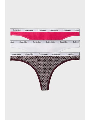 Calvin Klein Logolu Elastik Bel Bantlı Pamuklu Tanga 3  Lü Külot 000QD5209E320 Bayan Külot 000QD5209E 320