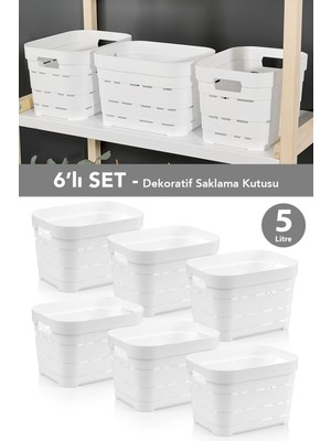 Meleni Home 6'lı Delikli Dekoratif Piramit Saklama Kutusu - Dolap Düzenleyici Çok Amaçlı Organizer 5 Lt Beyaz