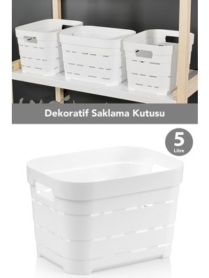 Meleni Home Delikli Dekoratif Piramit Saklama Kutusu - Dolap Düzenleyici Çok Amaçlı Organizer 5 Lt Beyaz