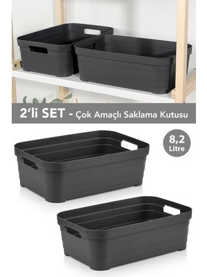 Meleni Home 2 Adet Dekoratif Piramit Saklama Kutusu - Dolap Içi Düzenleyici Organizer Kutu 8,2 Litre Antrasit