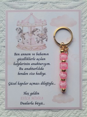 İ&DBABY 100 Adet Atlı Karınca Model Özel Tasarım Pembe Anahtarlık Hastane Yeni Doğan 40 Mevlidi Hediyelik