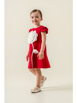 Eray Kids Kız Çocuk Büyük Gül Detaylı Doğum Günü Özel Gün Bayramlık Elbise (2-8 Yaş)
