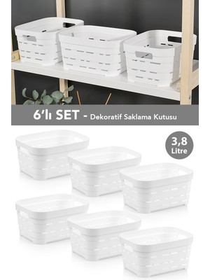 Meleni Home 6'lı Delikli Dekoratif Piramit Saklama Kutusu - Dolap Içi Düzenleyici Organizer Kutu 3,8 Lt Beyaz