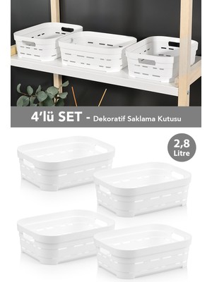 Meleni Home 4'lü Delikli Dekoratif Piramit Saklama Kutusu - Dolap Düzenleyici Çok Amaçlı Organizer 2,8 Lt Beyaz