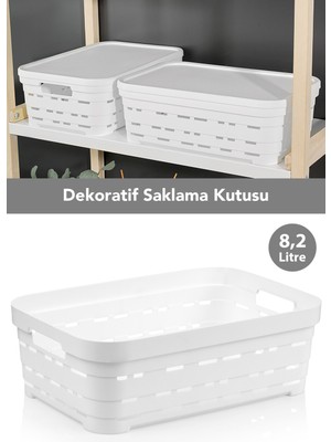 Meleni Home Delikli Dekoratif Piramit Saklama Kutusu - Dolap Içi Düzenleyici Organizer Kutu 8,2 Lt Beyaz