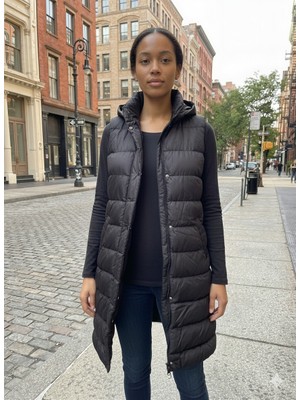 butiksinope Ekshe 167 Kapüşonlu Uzun Boy Kadın Puf Yelek