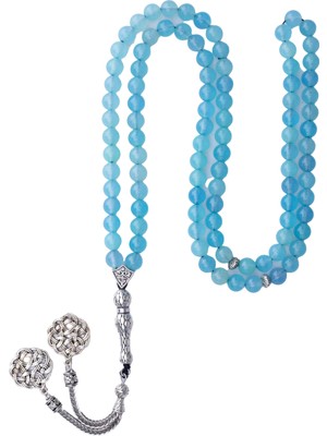 Bütüncül Şifa Açık Mavi Akik Doğal Taş 99'lu Tesbih