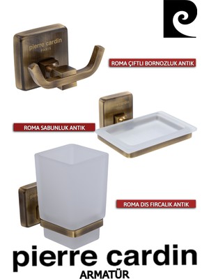 Pierre Cardin Çiftli Bornozluk Antik + Antik Sabunluk + Diş Fırçalık Antik