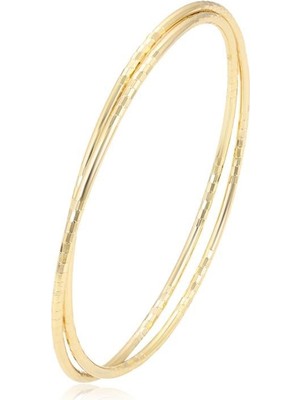 SERENES İkili Ince Dokulu Minimalist 14 Ayar Altın Kaplama Halka Kadın Bilezik