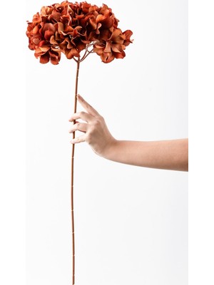 Güleç Yapay Çiçek Yapay Vazo Çiçeği Ortanca 75 cm 5 Dal Koyu Turuncu