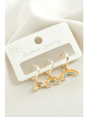 SHC4200 3 Adet Gökkuşağı Zirkon Taşlı Küpe