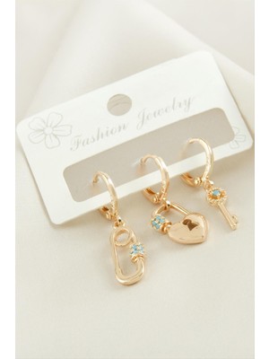 SHC4200 3 Adet Kalp Zirkon Taşlı Küpe