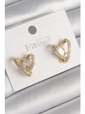 Pirinç Gold Renk Zirkon Taşlı Kalp Model Kadın Küpe EB-53-VICE/(1395) 3755