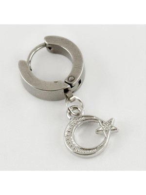 SHC4200 Ay Yıldız Figürlü Çelik Erkek Küpe 1 Adet