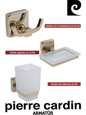 Pierre Cardin Çiftli Bornozluk Altın + Altın Sabunluk + Diş Fırçalık Altın