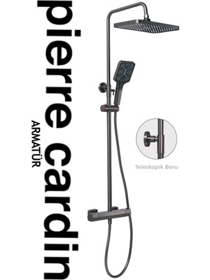 Pierre Cardin Molt Gun Metal Termostatik Duş Sistemi