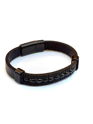 Herşey Nota Black Stone Core – Siyah Doğaltaş Detaylı Düz Deri Erkek BILEKLIK-1435