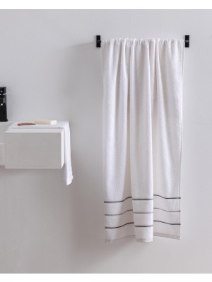 Madame Coco Bourrache Pamuklu Banyo Havlusu - Beyaz/gri - 70X140 cm