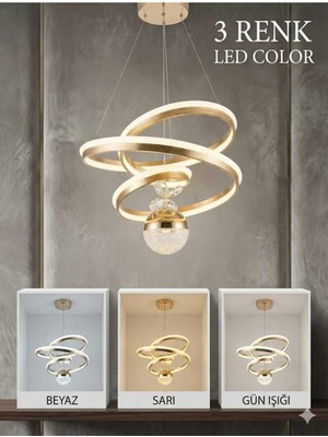 Bohem Aydınlatma Modern Çizgili Kasa Gold Kaos Model 3 Renk LED Avize