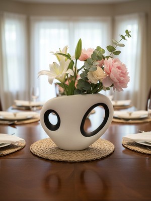 Zensori Siyah Konturlu Dekoratif Seramik Vazo