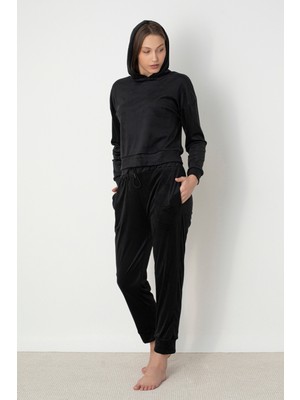 Dofi Kadın 1604 Kapüşonlu Süpersoft Takım – Yumuşak, Şık ve Rahat - Siyah
