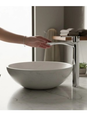 İsaoğlu Yapı Çanak Lavabo Bataryası Yüksek Model Silver Gümüş Renk Pirinç Materyal Çanak Armatürü