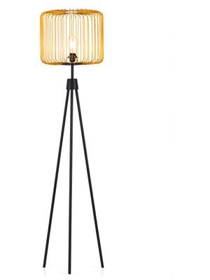 Bahar Aydınlatma 3 Ayaklı Gold Metal Başlıklı Siyah Dekoratif Lambader