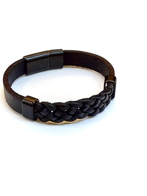 Herşey Nota Forge Braid – Kalın Örgü Detaylı Siyah Deri Erkek BILEKLIK-1432