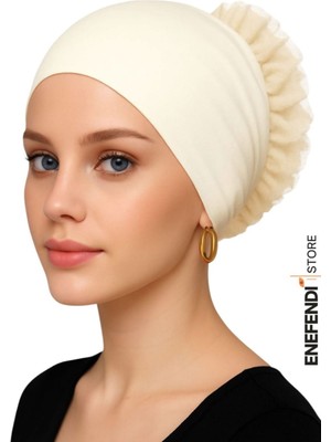 NF ND ENEFENDİ Silikonlu Fırfırlı Bone Kaymayan Topuz Bonesi Dikişsiz Krem | Konforlu Şık Pratik Bone