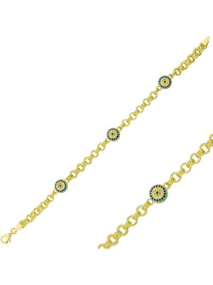 Erseyy ​925 Ayar Gümüş Gold Sosyete Gözlü Zincir Bileklik