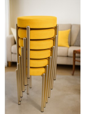 Berawond Bera Metal Silinebilir Tay Tüyü Kumaş Tabure (6 Adet-Montajlı Gönderim)