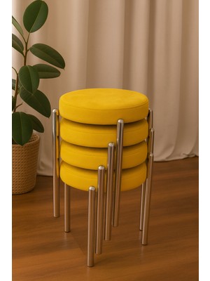 Berawond Bera Metal Silinebilir Tay Tüyü Kumaş Tabure (4 Adet-Montajlı Gönderim)