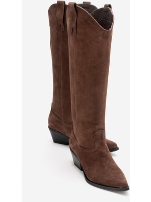 Luvi Anıa Kahverengi Süet Hakiki Deri Kadın Western Çizme