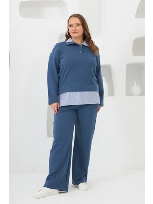 Rmg Gömlek Görünümlü Büyük Beden Eşofman Takım Mavi