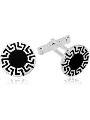 Erseyy ​925 Ayar Gümüş Vintage Desenli Yuvarlak Kol Düğmesi