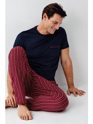 Arnetta Çizgili Bisiklet Yaka Yazlık Erkek Pijama Takımı, Büyük Beden Pijama Takımı, %100 Pamuk