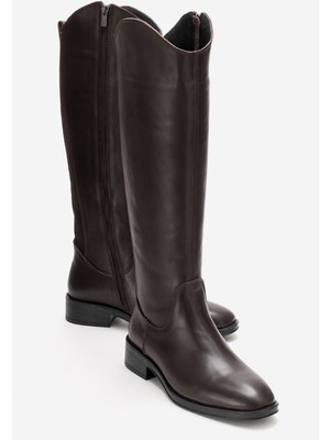 Luvi Ruız Kahverengi Cilt Hakiki Deri Streç Detaylı Kadın Çizme