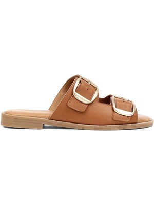 Celal Gültekin Kadın Taba Çift Tokalı Deri Terlik