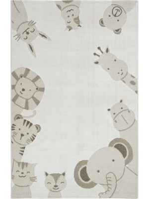 Cool Halı Smile Krem Kahverengi Sevimli Hayvan Figürlü Yumuşak Parlak Doku Makina Dokuma Bebek Çocuk Halısı